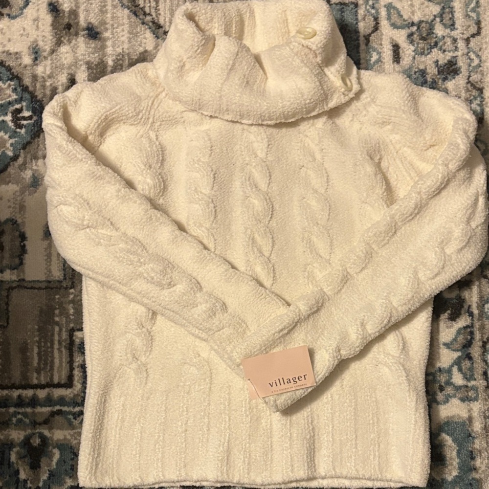 Villager Women's Cream Cable Knit Turtleneck Sweater NWT